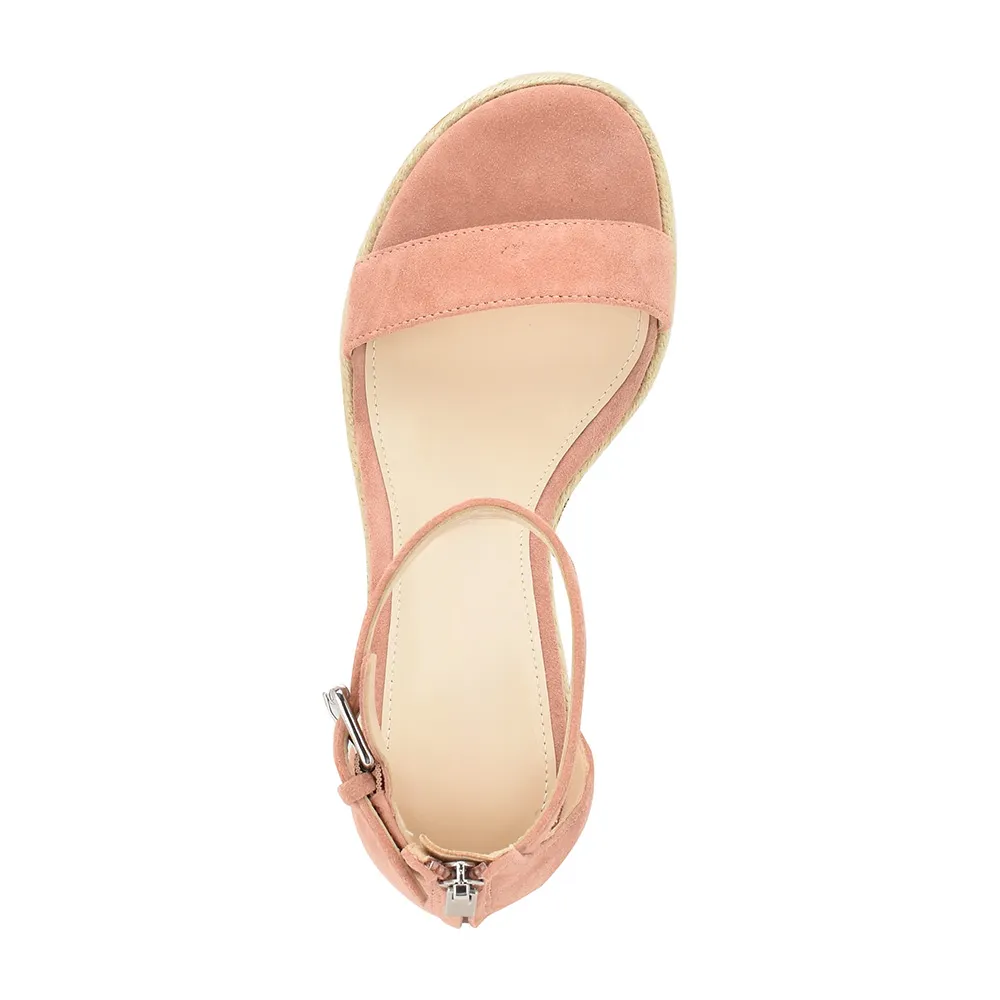 Pink Ankle Strap Wedge Heel Vegan Suede Espadrille Sandals with Buckle