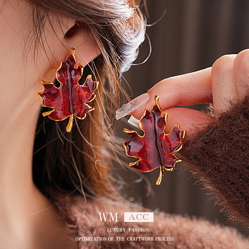 Medieval Leaf Geometric Leaf Alloy Oil Dripping Earrings