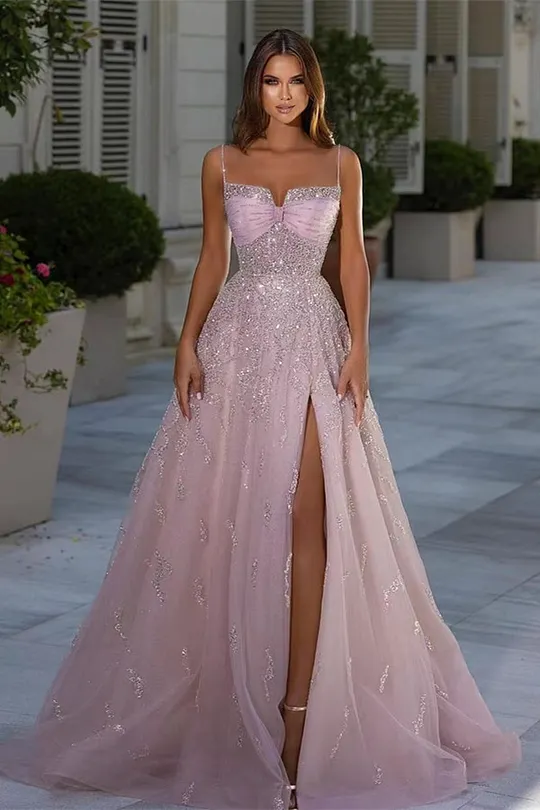luluslly prom dresses Luluslly Gold Sequins Spaghetti-Straps Prom Dress Long Backless