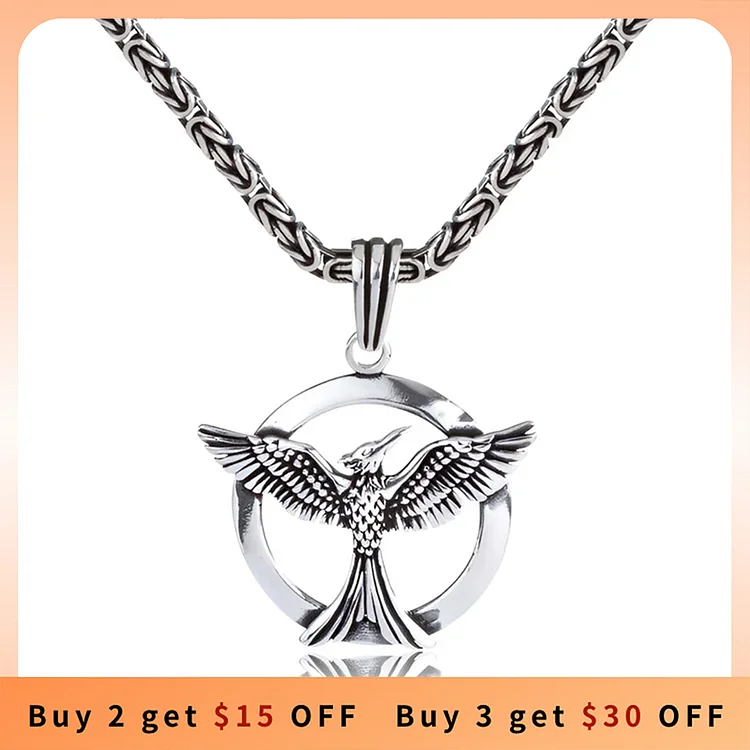 S925 The Fire Inside Me Burns Brighter Than The Fire Around Me Circle Phoenix Necklace For Men