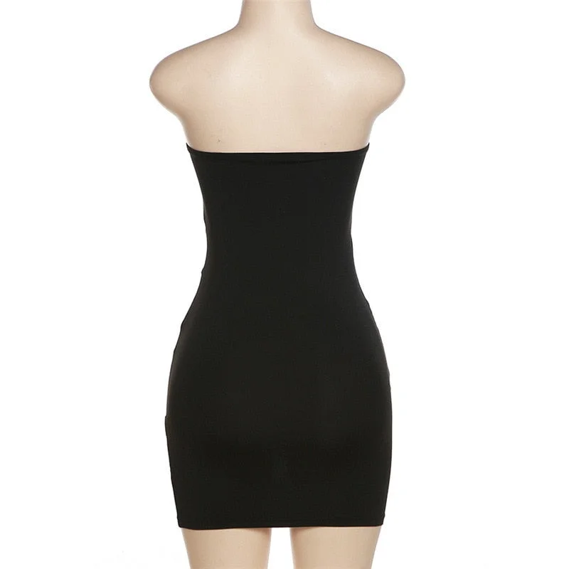 Churchf Black Mesh Bandage Bodycon Mini Tube Dress