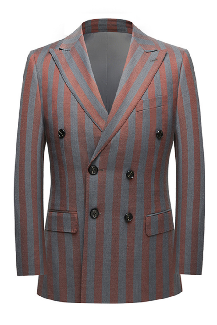 Modern Summer Casual Wedding Suit Ideas Red And Gray Stripes With Double Breasted | Ballbellas Ballbellas