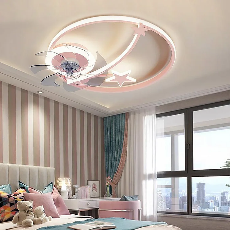 Circle Star Shaped Flush Mount Baby Kids Ceiling Fans with Lights and Remote - Appledas