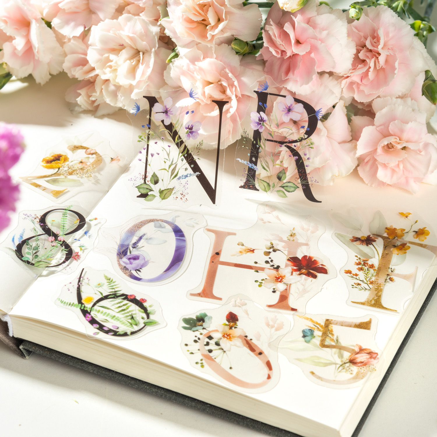 PET 스티커 - 꽃은 빛나고 있어요 시리즈 빈티지 꽃 글자