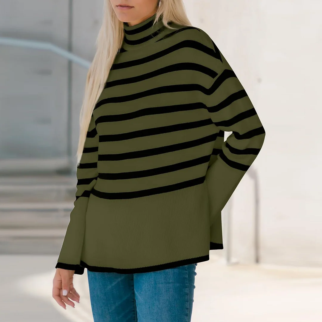 Uveng 2025 New Explosion Women's High-Collar Knitted Striped Opener Top