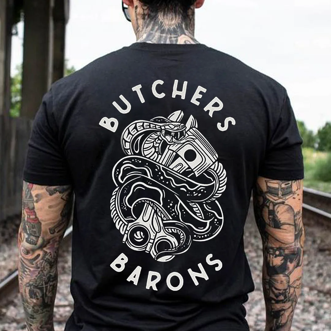 BUTCHERS BARONS Snake&Piston Print Men's T-shirt