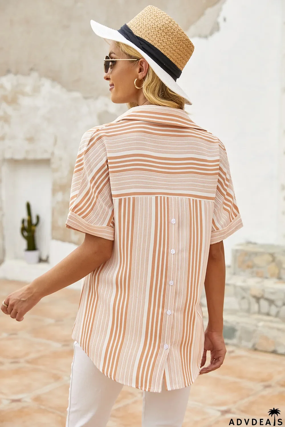 Loose Button Back Striped Blouse