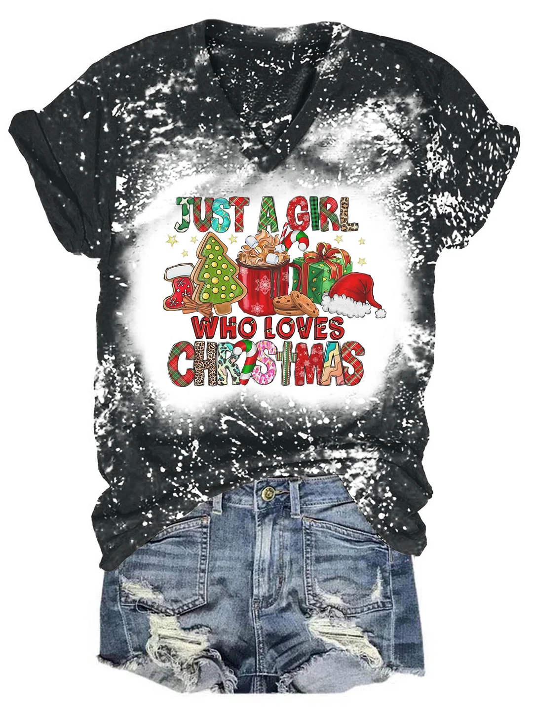 Just A Girl Who Loves Christmas Bleaching T-shirt