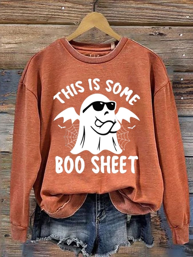 Women'S Halloween This Is Some Boo Sheet Printed Sweatshirt