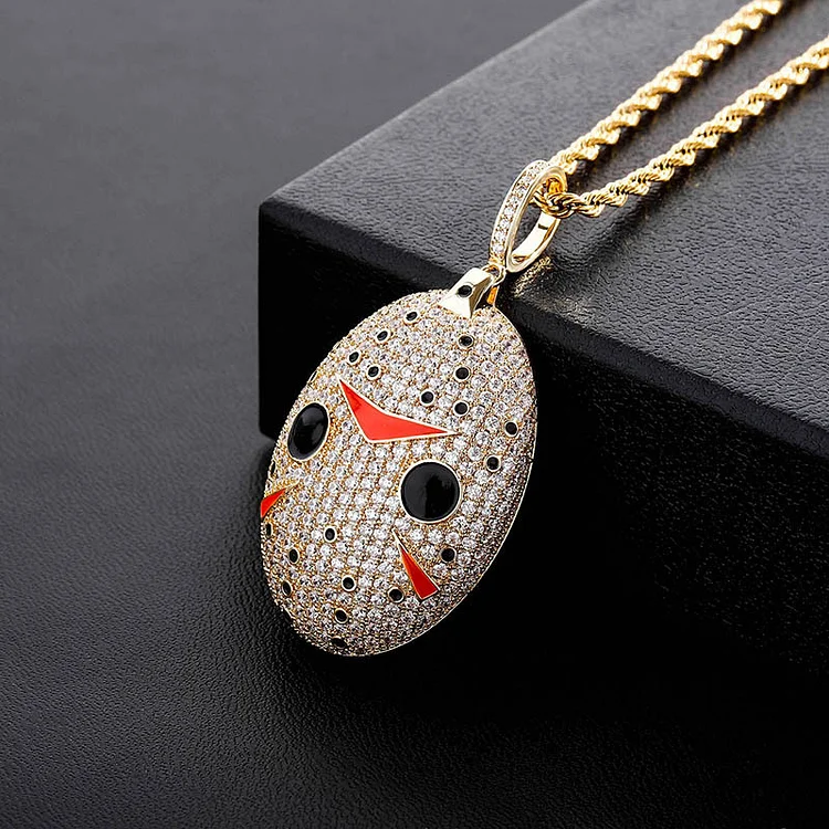 Hip Hop Iced Out Bling Cubic Zirconia Jason Mask Necklaces & Pendants Jewelry-VESSFUL