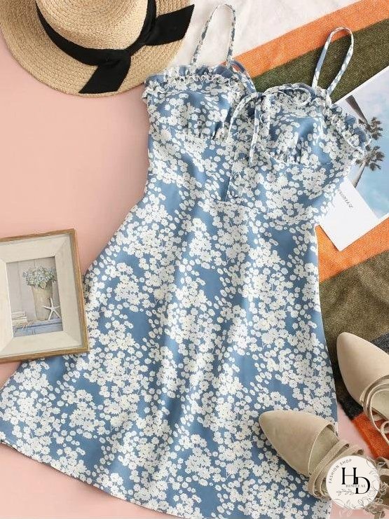 Ditsy Floral Smocked Frilled Cami Summer Dress
