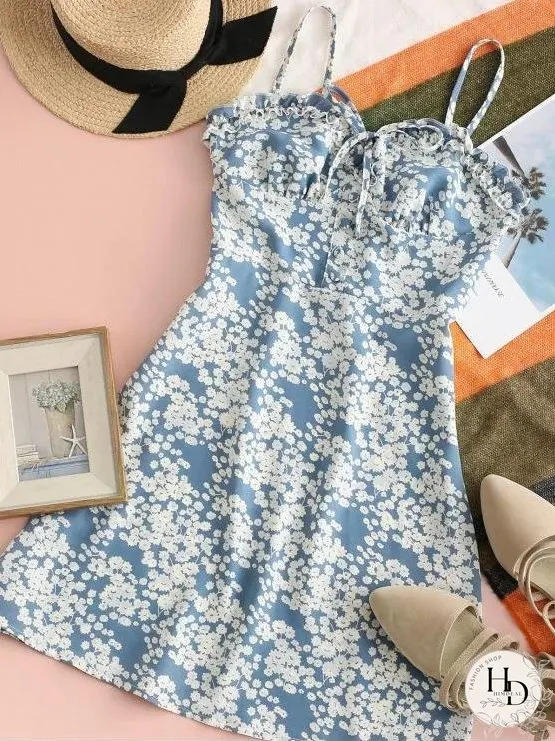 Ditsy Floral Smocked Frilled Cami Summer Dress