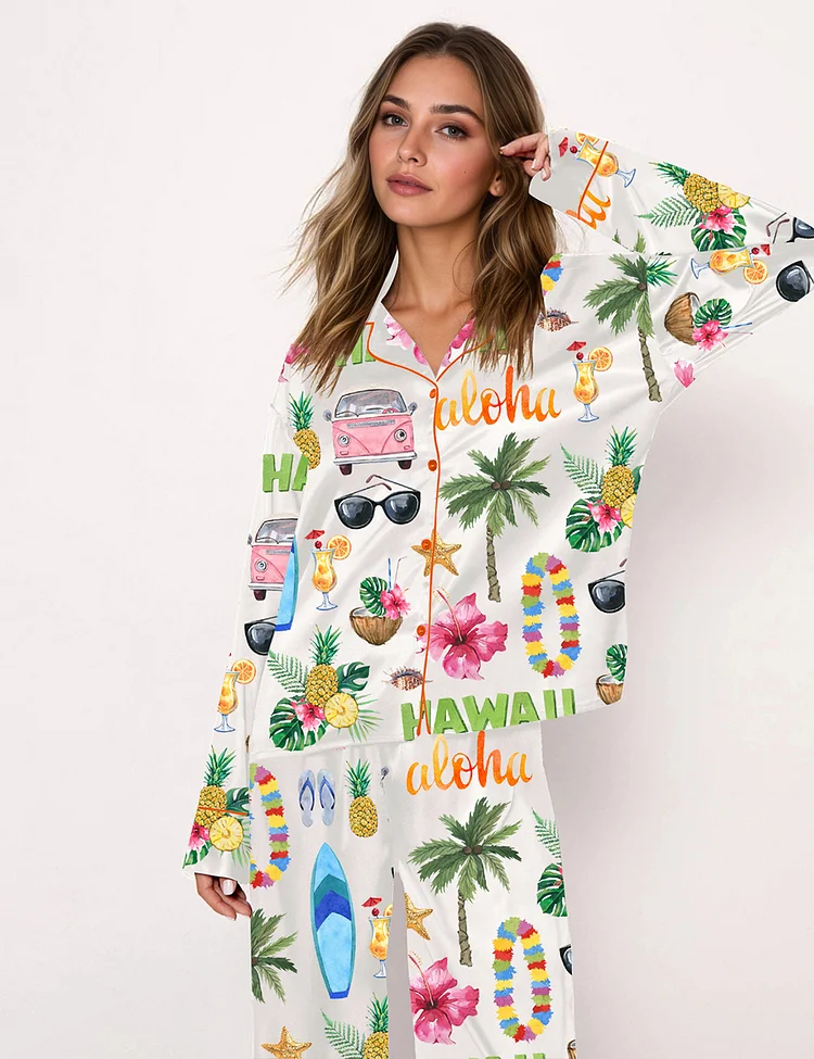 Women's Hawaii Travel Long Sleeve Pajama Set