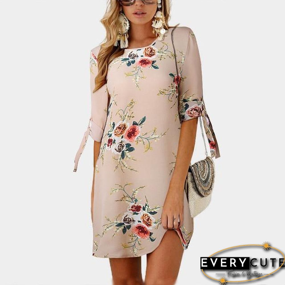 Women Chiffon Floral Print Mini Dress Boho Beach Half Sleeve Elegant Dress Black Dresses
