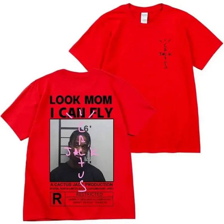 Cactus Jack T-Shirt Look Mom I Can Fly Letter Printed Tee Hip Hop Short Sleeve Tops at Hiphopee