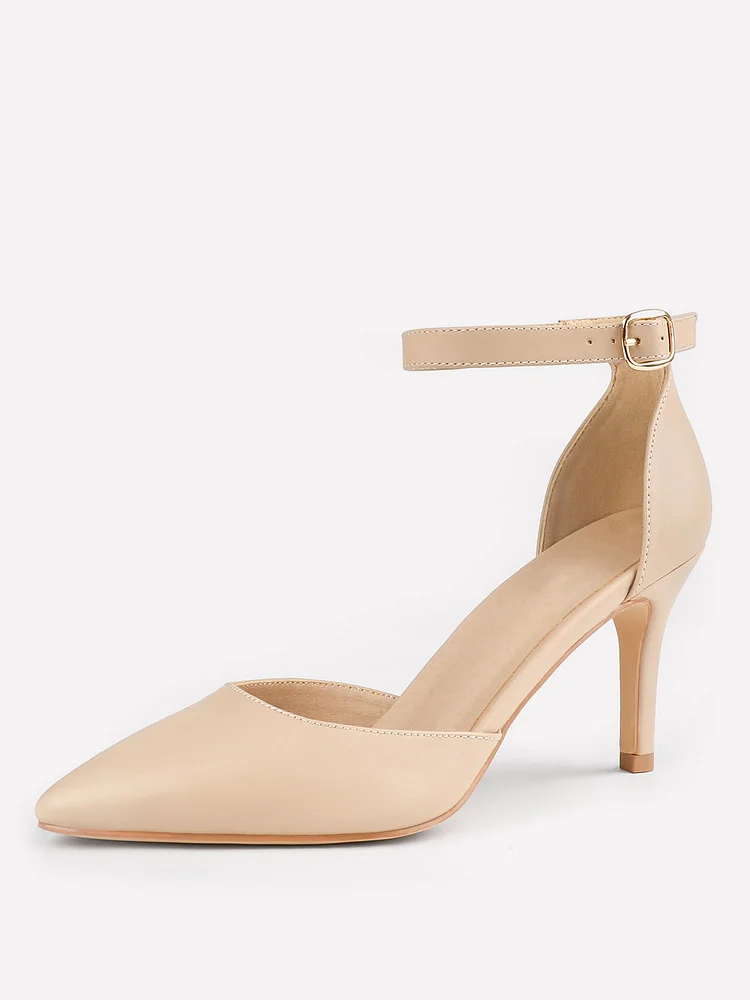 80mm Women's Closed Toe Heels Pumps for Women Stiletto Pointed Toe Ankle Strap Heels Apricot Bottoms Shoes