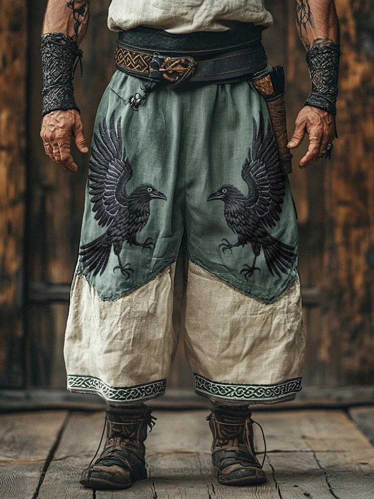 Men's Dark Raven Relief Celtic Knot Art Linen Lounge Pants / Rvogue / Rvogue