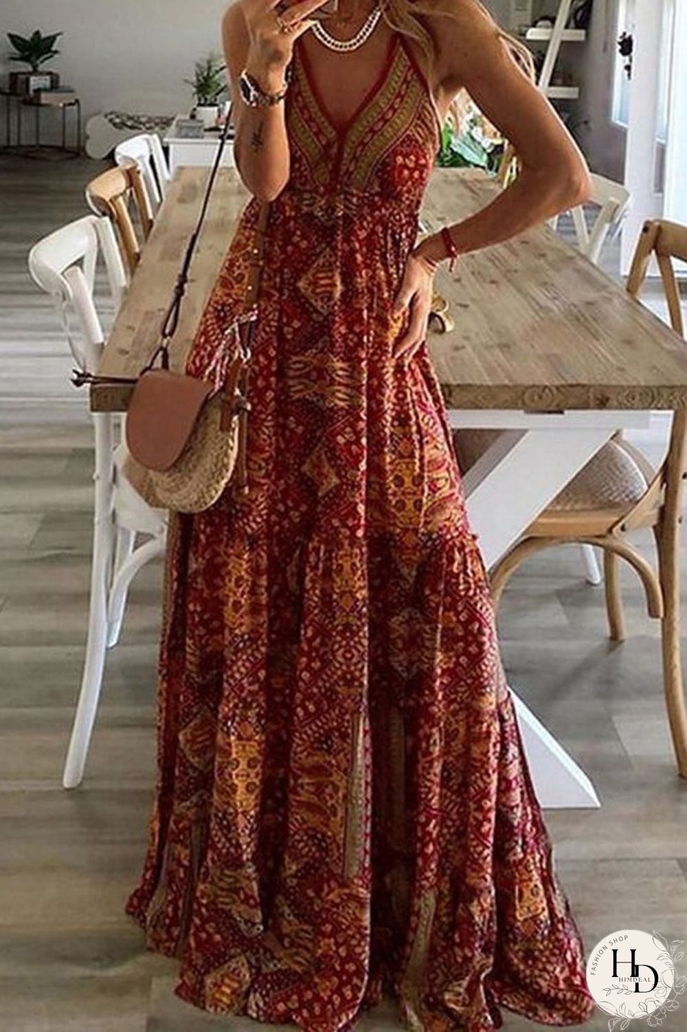 Bohemian V-Neck Sling Maxi Dress