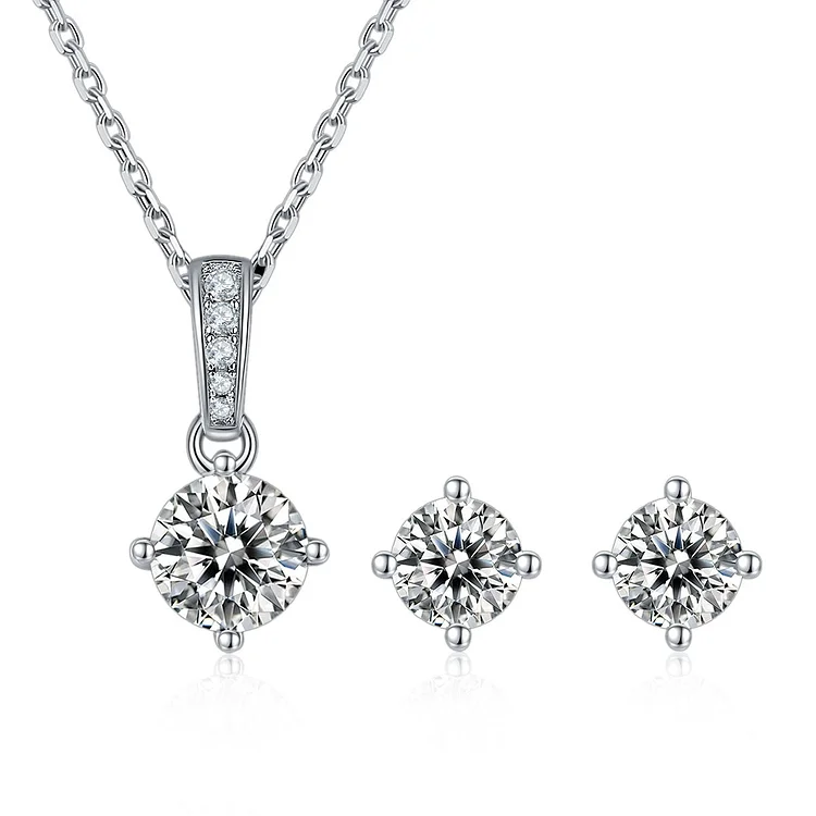 925 Sterling Silver Moissanite Solitaire Jewelry Set