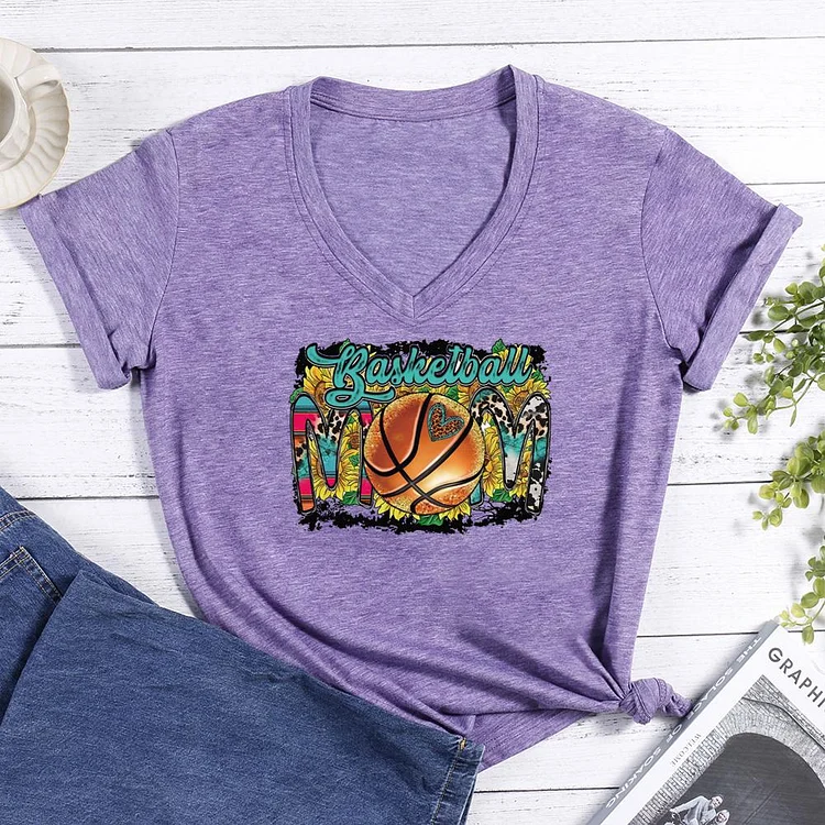 Western style basketball mom V-neck T Shirt-Annaletters