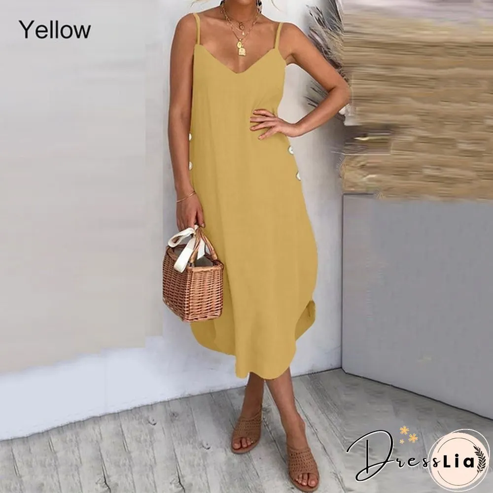 Womens Summer Long Dress Spaghetti Straps Neck Irregular Hem Holiday Casual Party Sundress