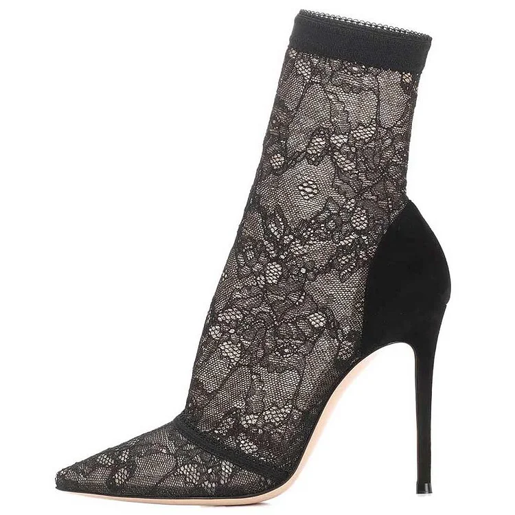 Custom Made Black Lace Sock Boots for Women |FSJ Shoes