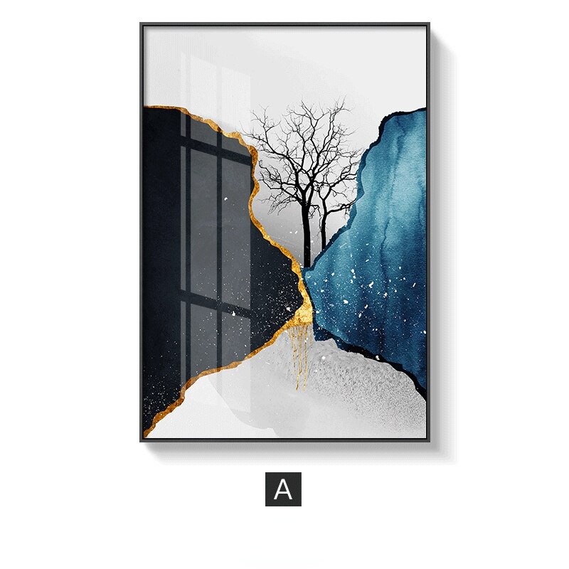 Nordic Abstract Golden Wall Art Canvas Painting Scandinavian Canvas Posters and Prints Living Room Dining Room Home Decoration