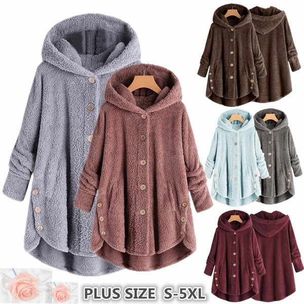 New Women's Fashion Warm Jacket Autumn Winter Casual Plush Fleece Hooded Coat Loose Cardigan Sweater Winter Hoody Tops Plus Size - Shop Trendy Women's Fashion | TeeYours