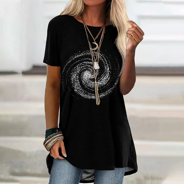 Comstylish Printed Short Sleeve Casual Tunic