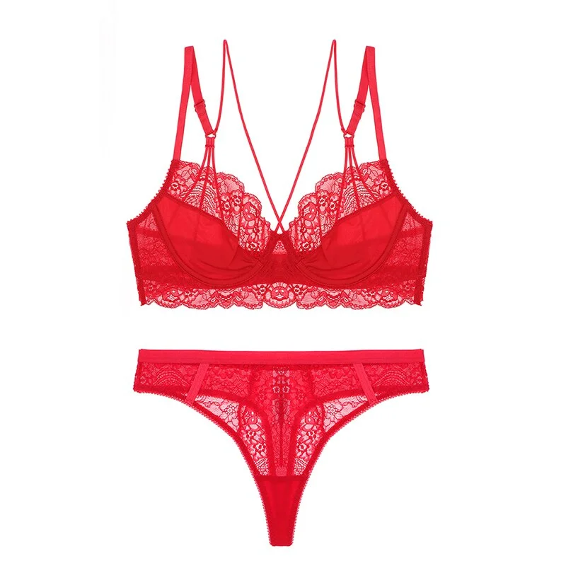 Varsbaby Sexy Lace Red Color Christmas Underwear New Year Bra Set For Women
