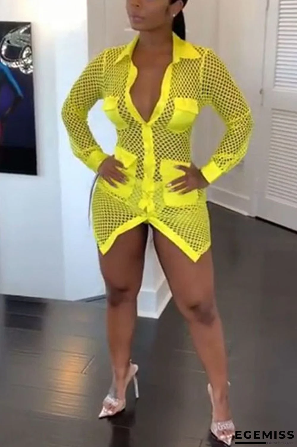 Yellow Sexy Fashion Long Sleeve Dress | EGEMISS