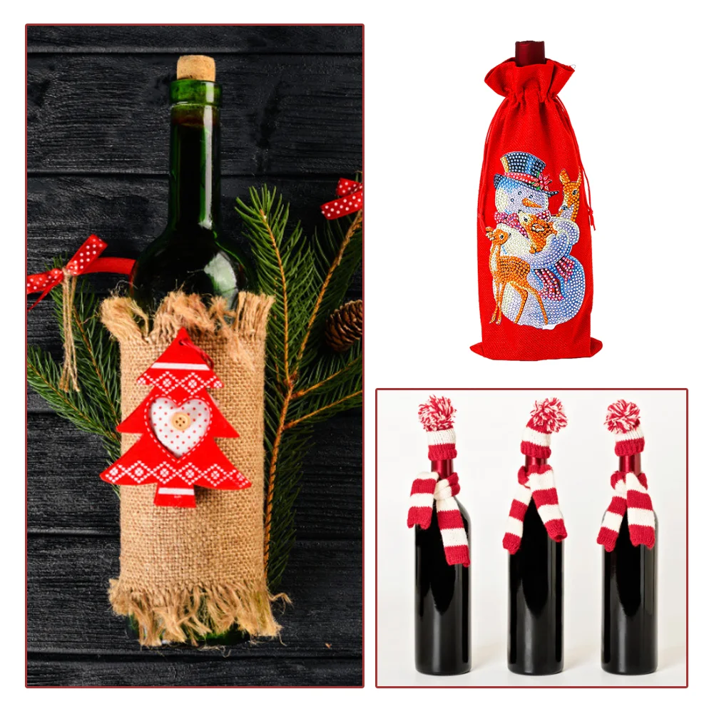 DIY Diamond Painting Xmas Wine Bottle Bag - Snowman Deer