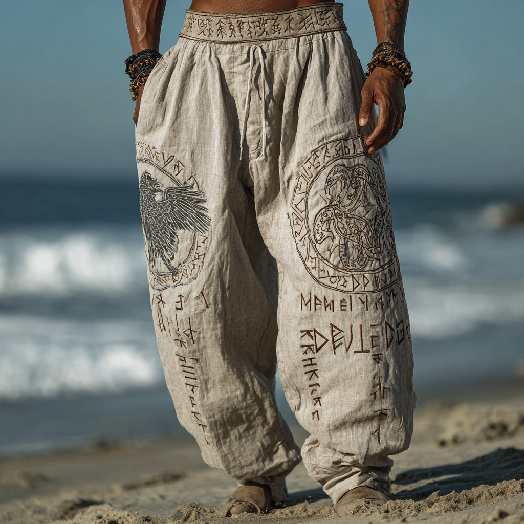 Men's Viking Vintage Occult Runes Totem Summer Casual Pants / Rvogue / Rvogue