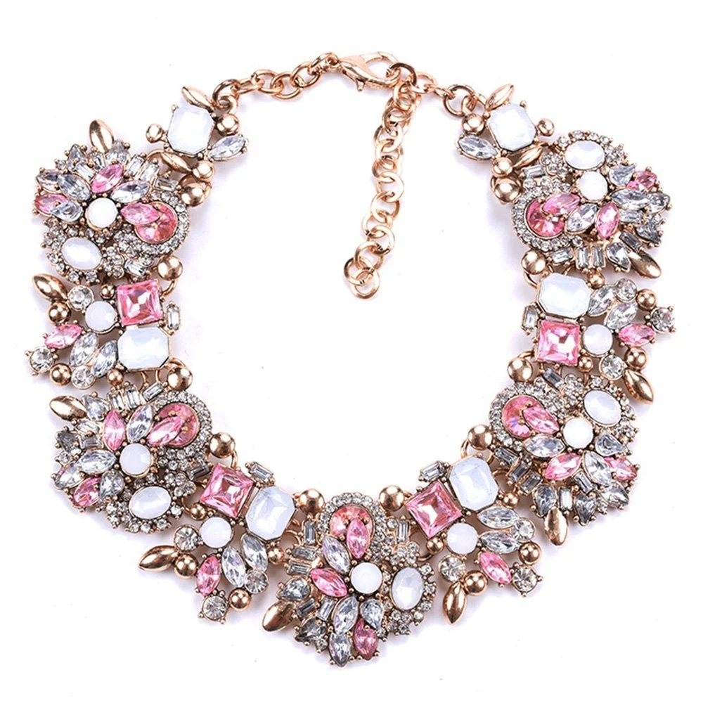 Bib Statement Necklace Colorful Glass Crystal Collar Choker Necklace for Women Fashion Accessories