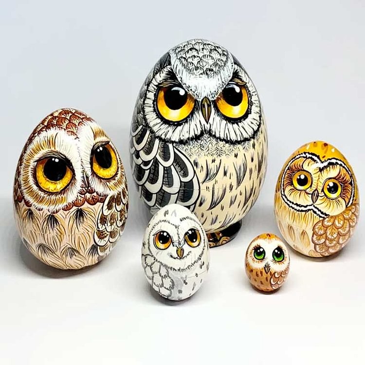 Owls Family Nesting Eggs - Ukrainian Art Doll