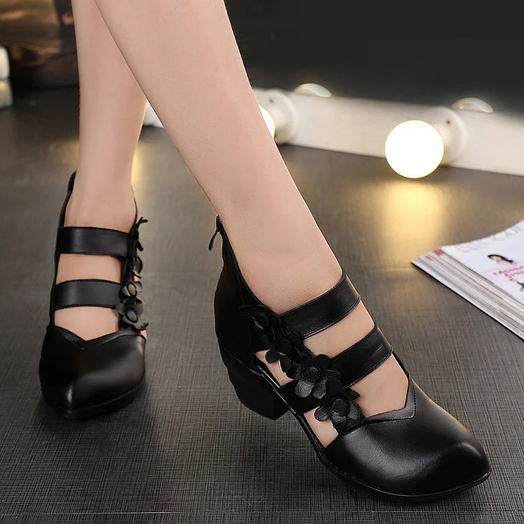 Retro Floral Leather Women Summer Wedge Sandals
