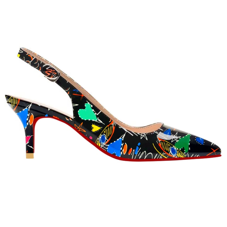 Women's Pointed Toe Fashion Graffiti Print Design Red Bottom Pump Heels-vocosishoes