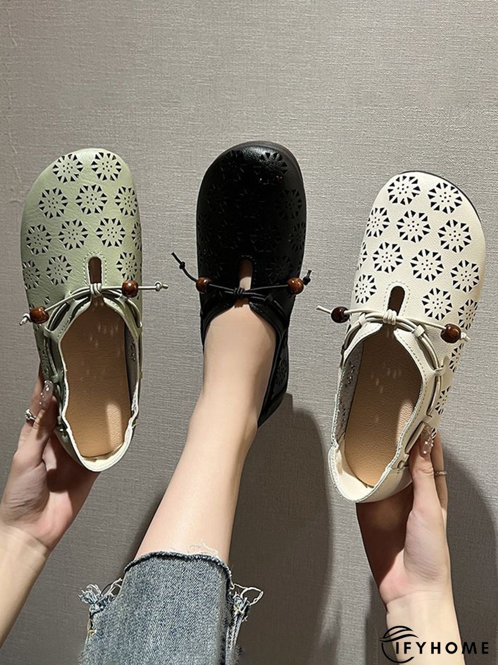 Hollow Out Beading Knot Decor Flats Shoes | IFYHOME