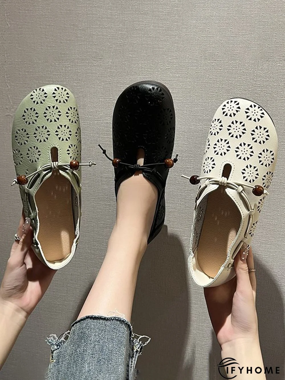 Hollow Out Beading Knot Decor Flats Shoes | IFYHOME