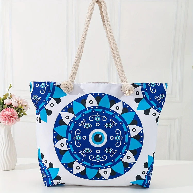 Beautiful Large Blue Pattern Beach Tote Bag