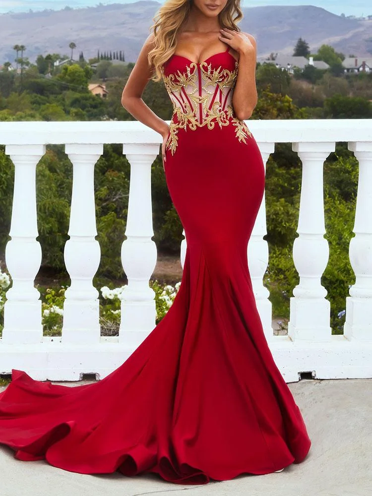 Promsstyle Promsstyle Sexy spaghetti strapless back red mermaid maxi evening dress Prom Dress 2023
