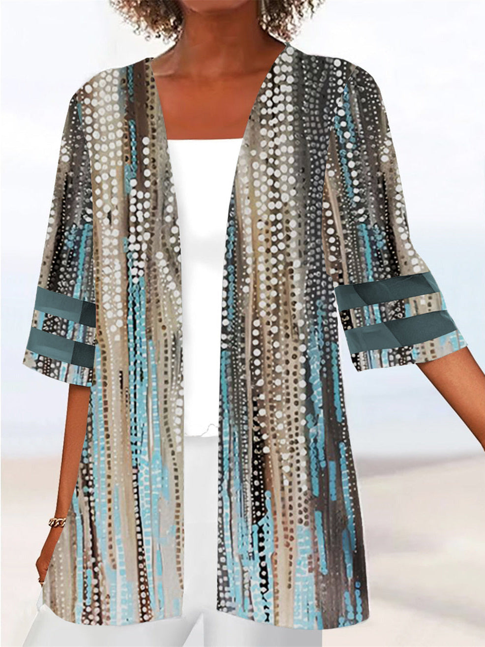 Women Half Sleeve Scoop Neck Polka Dot Colorblock Two-Pieced Tops