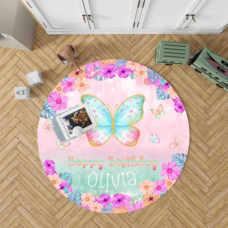 Personalized Baby Name Birthday Round Rug|R103