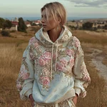 Bohemian Style Plant And Flower Embroidery Pattern Women's Hooded Sweatshirt - Image 2