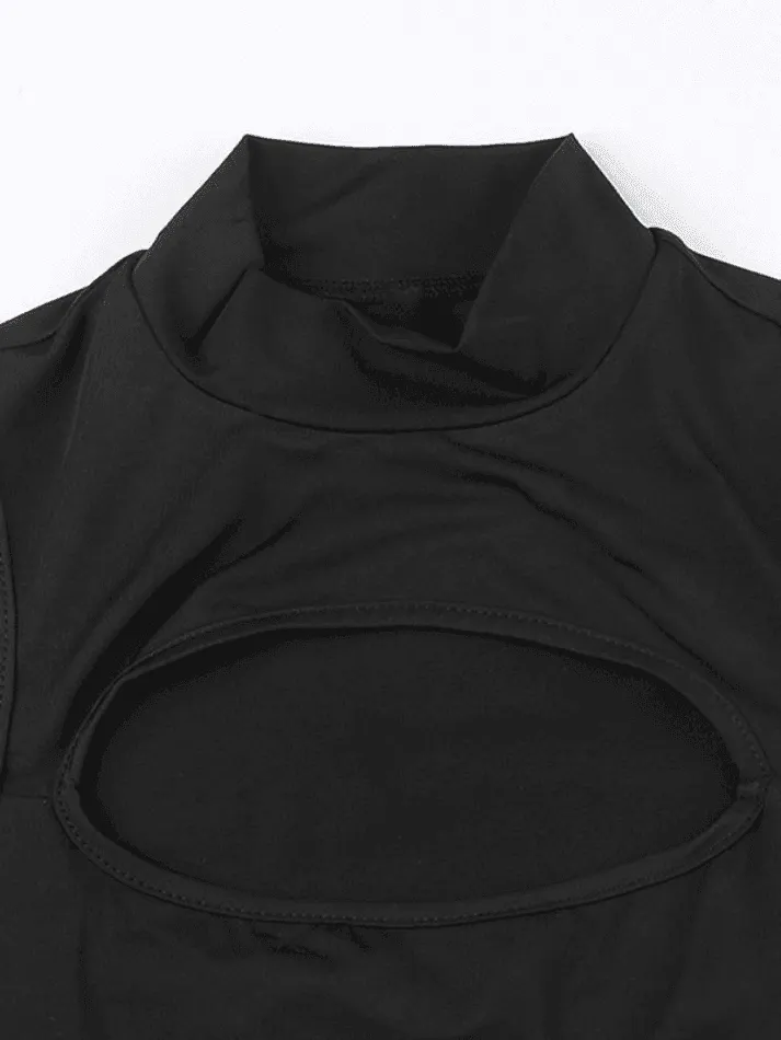 Brownm Sleeveless Cutout Black Bodysuit