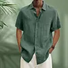 Gioiacombo&trade; Camicia da uomo manica corta in cotone e lino estate 2023