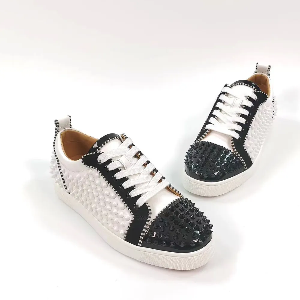 Gentleman's Prom Party Sneakers Shoes Red Bottom Round Toe Rivets Shoes-vocosishoes