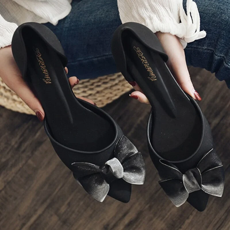 Elegant Women Shoes Butterfly-knot Pumps Summer Drill Ladies Pointed Toe Shallow Jelly Shoes Low Heel Office Female Footwear