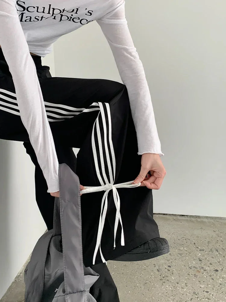 Toloer Stripe Bow Baggy Sweatpants-Outfit Ideas