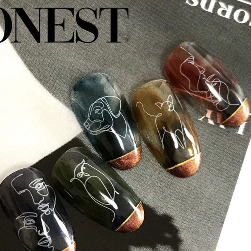 Abstract Image Nail Sticker Abstraction of Characters Nail Sticker 3D Engraved Nail Art Decorations Nail Decals Design